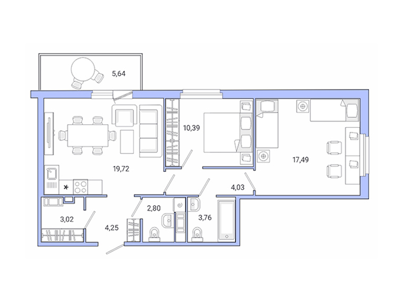 2-комнатная квартира 71.1 м², 7/10 эт., ЖК «Jaanila Drive»